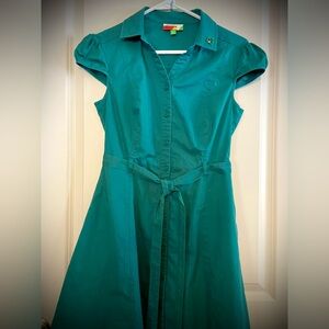 Anthro 4 Fervour Sz-S Midi Dress-Front Buttons-CapSleeves-SidePockets-WaistSash🎄